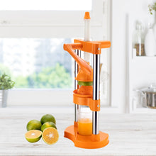 Manual juicer with glass container for fruits and vegetables