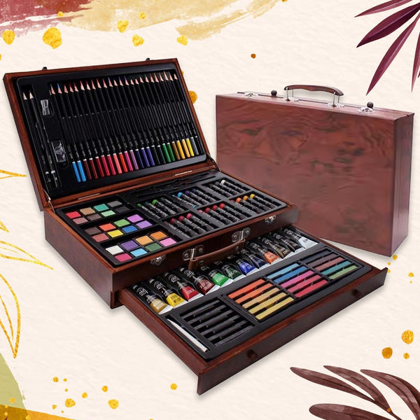 Artist Drawing & Painting Color Set ith Wooden Case (112 Pcs Approx)